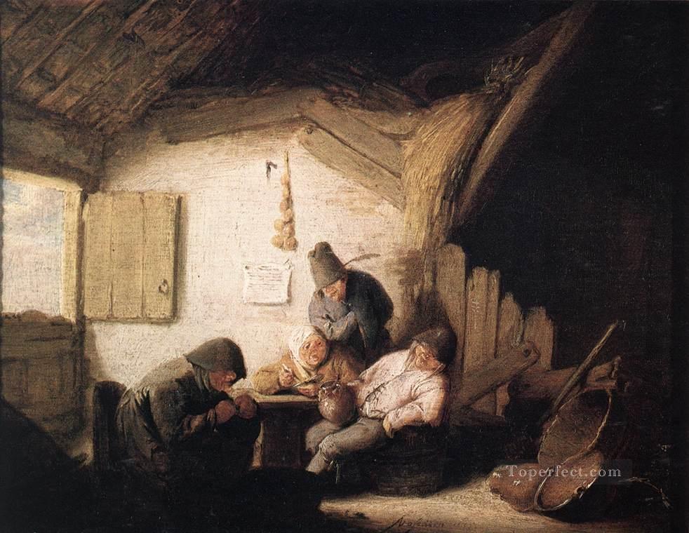 Village Tavern With Four Figures Dutch genre painters Adriaen van Ostade Oil Paintings